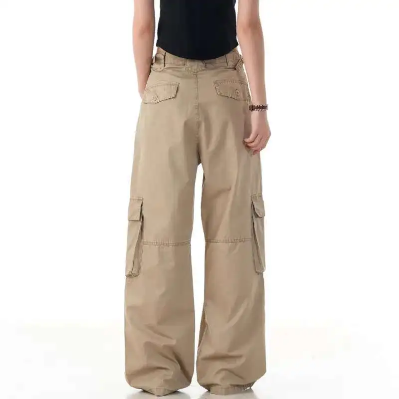 카고 바지 남성용 멀티 포켓 솔리드 컬러 벨트 디자인 아메리칸 스타일 와이드 레그 클린핏 남성 스트레이트 남성 바지 C5FY