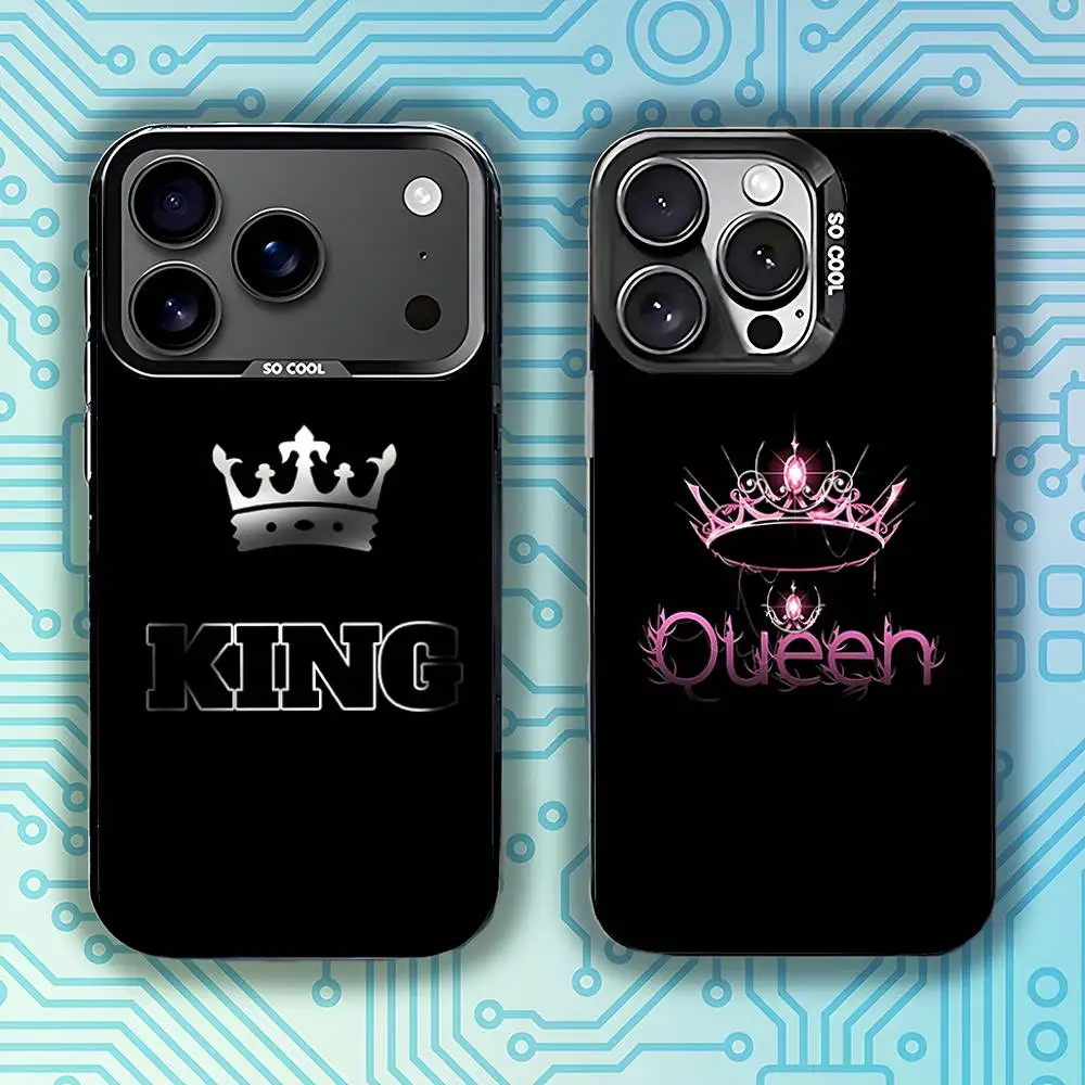 

KING Queen Crown Phone Case For iPhone 17,16,15,14,13,12,11,Pro,Max,Plus,E,Air,Mini Black Tpu Cover