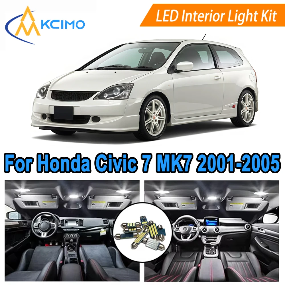 

LED Interior Light Set Direct Fit For Honda Civic 7 MK7 7th Generation 2001-2005 Bright White/Blue Dome Map Door Bulbs Kit