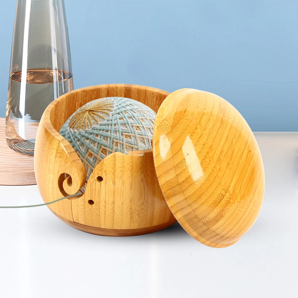 DIY Hand Knitting Yarn Bowl Wooden Knitting Crochet Bowl Solid Wood 15.5 x 11 cm 0.5kg Gross Weight Package Included 1 Strick