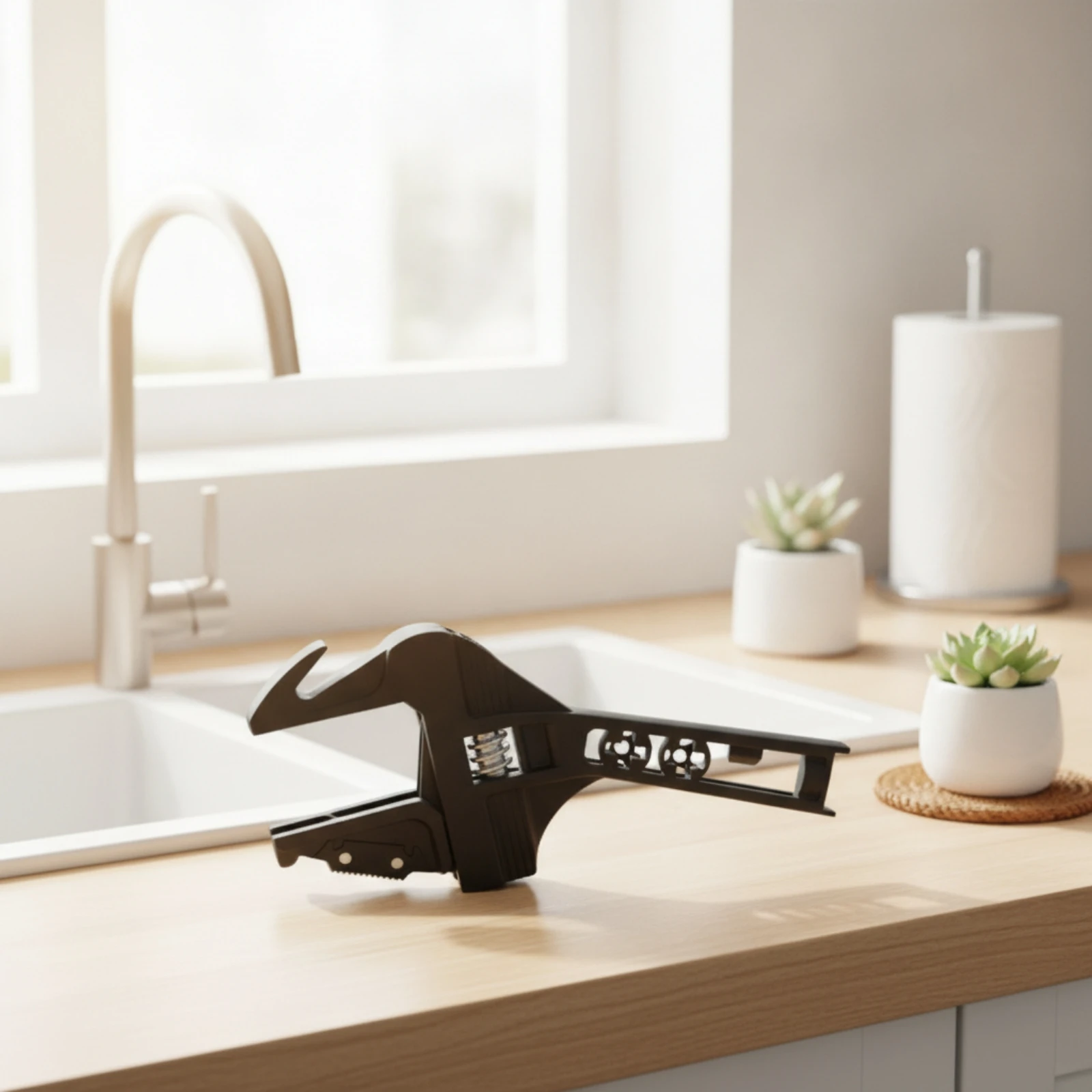 Sanitary Wrench Black Finish Plumbing Wrench Adjustable Spanner Alloy Steel Tool Textured Grip for Plumbers, Bathroom Repair