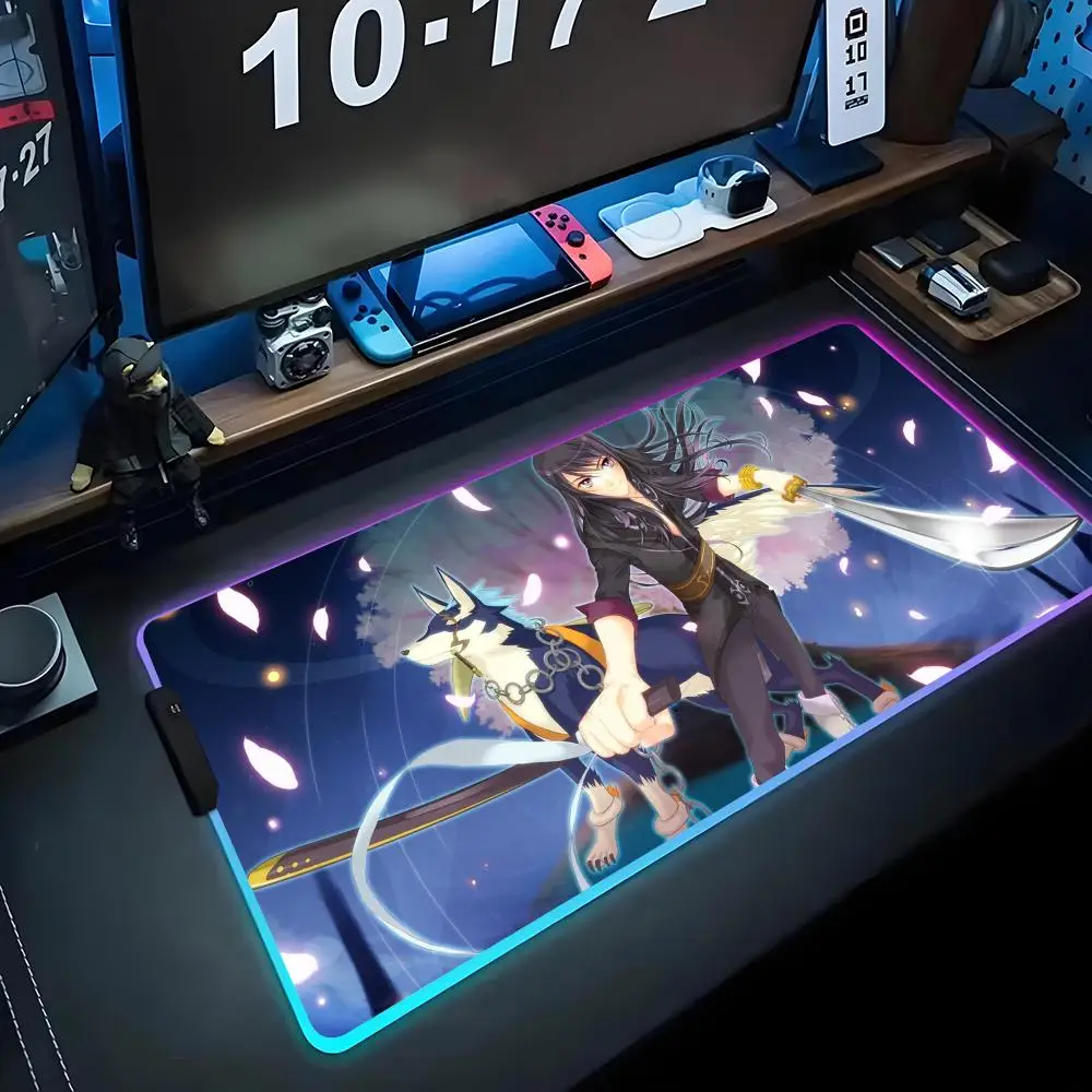 

Коврик для мыши Tales of Vesperia Definitive RGB Gaming Mousepad Большой светодиодный коврик для ПК Настольный коврик Светящийся коврик для мыши Большие коврики для клавиатуры Стол