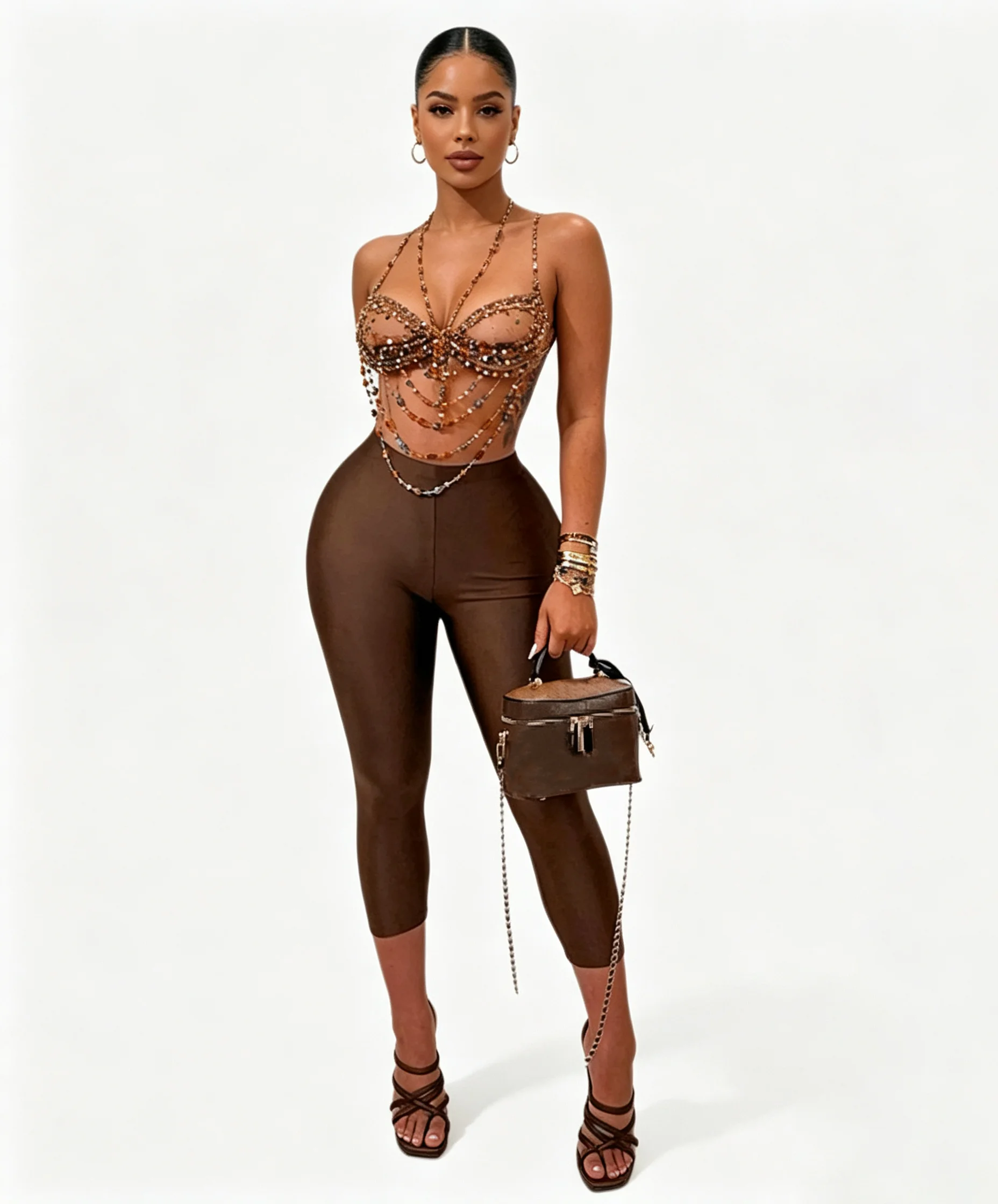 Women's sexy and fashionable solid-colored stretch slim-fitting cropped pants