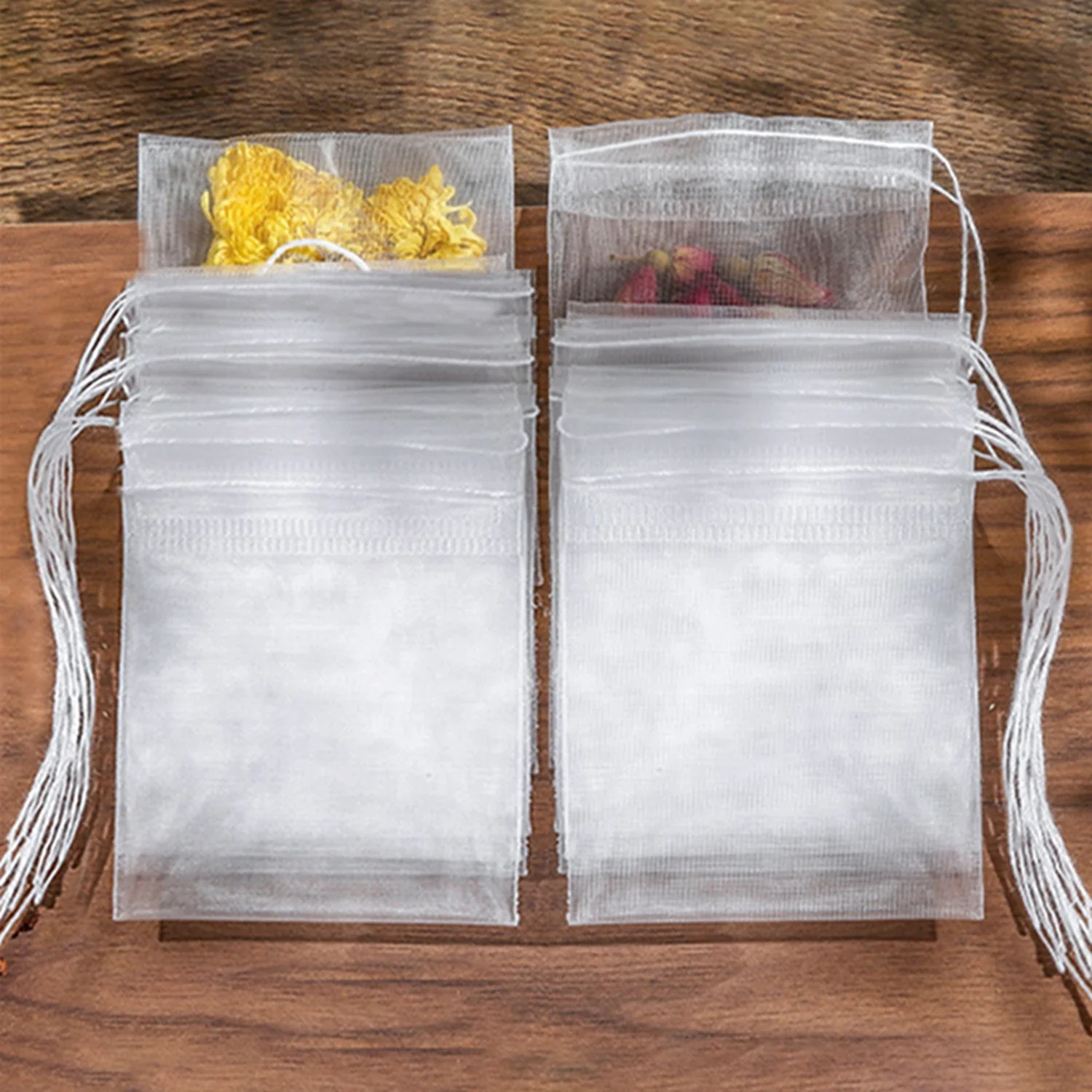 50/100 Pcs Transparent Disposable Tea Bags Filter Bags for Tea Infuser with String Heal Seal Food Grade Nylon Spice Teabags