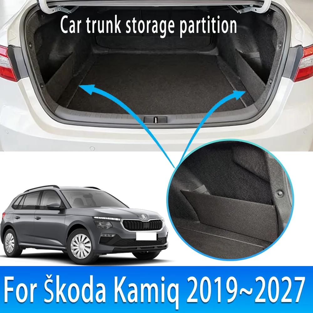 Car Trunk Side Storage Partition For Škoda Kamiq 2019~2027 Auto Parts Multifunction Storage Box Organize Interior Accessories
