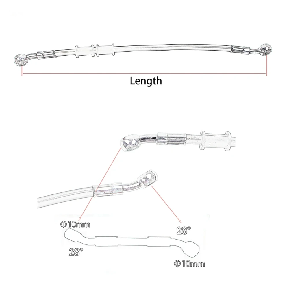 Tuyau d'huile de renfort hydraulique en acier tressé universel pour moto, conduite de frein, tube d'embrayage, vélo, 100 à 5000mm, 28 degrés, 10mm, D343