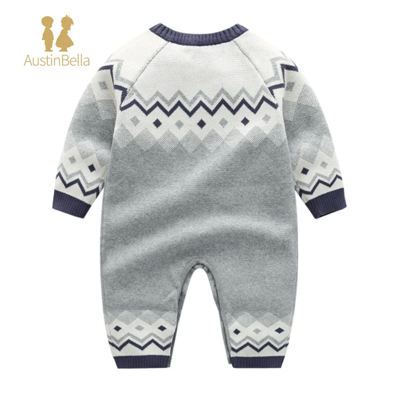 Newborn Infant Baby Clothes Kid Boys Knitted Jumpsuit Warm Cute Long Sleeve Print Sweater Romper Autumn Winter Baby Boy Clothing