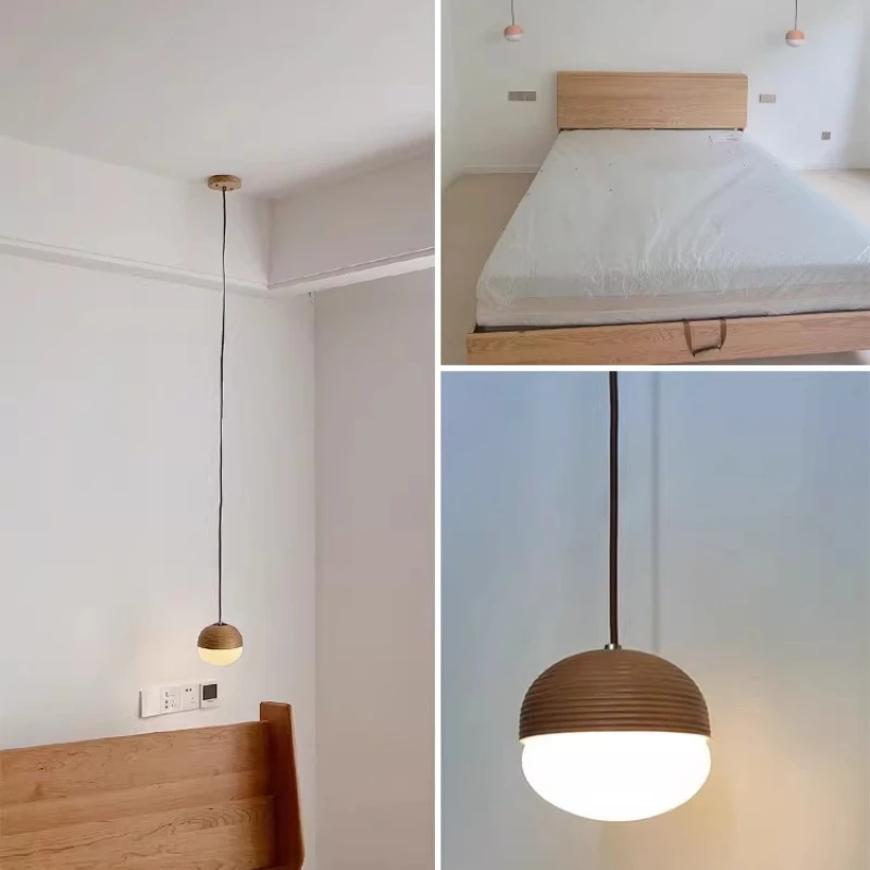 Japanese Vintage Nuts Acorn Pendant Lights E27 Bedroom Bedside Restaurant Kitchen Cafe Minimalist Wood Grain Small Hanging Lamps
