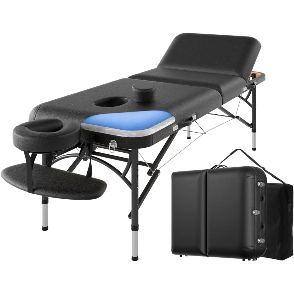 

Professional Massage Table Portable 3 Fold Memory Foam Aluminium Leg Hold Up to 1100LBS Lightweight Spa Salon Tattoo Massage Bed