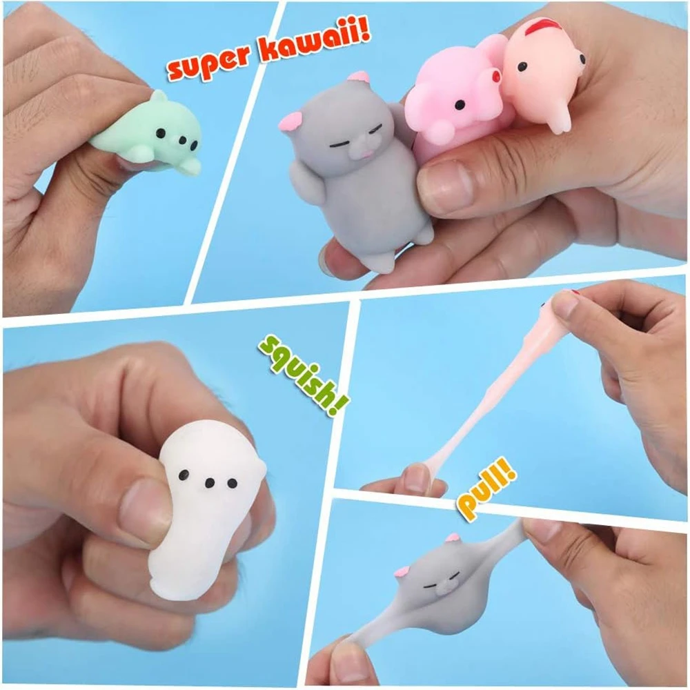 24PCS Mini Kawaii Squishies Mochi Stress Reliever Anxiety Toys Squishy Toy Party Favors for Kids Basket Fillers with Storage Box