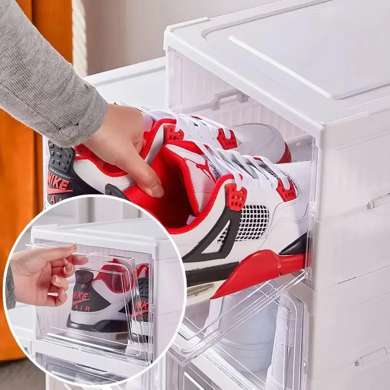 Clear Plastic Stackable Shoe Storage Box, 3-Tier Foldable Organizer with Dust Protection for Sneakers image 5