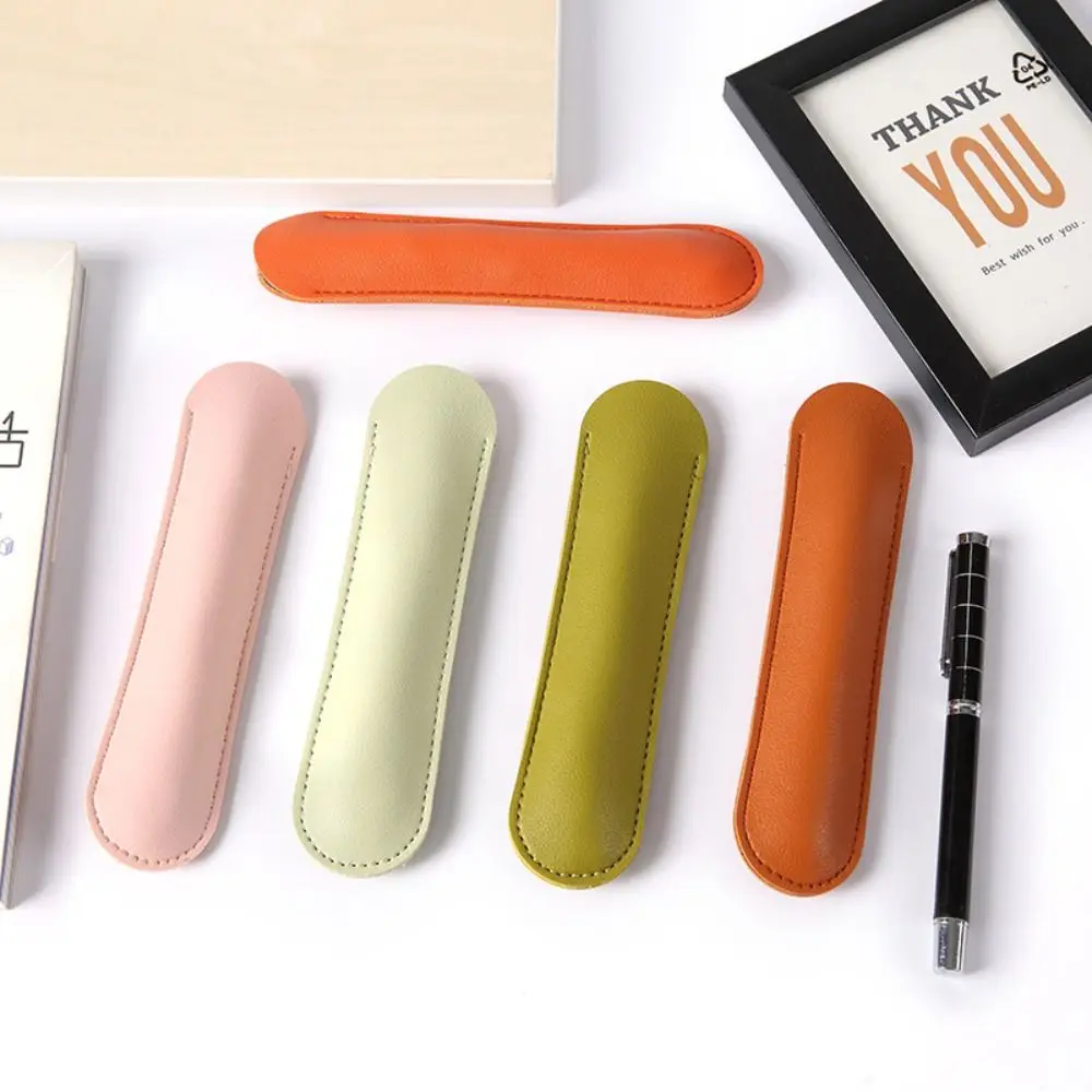 

Leather Pen Bag Vintage Pen Protective Bag Half Open Pen Sleeve Pouch Student Stationery Exquisite Gifts School Supplies