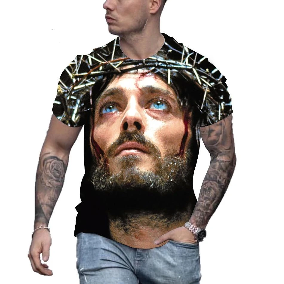 New fashion Jesus Christ 3D printed T-shirt men\'s and women\'s summer casual short-sleeved Christian streetwear shirt tops