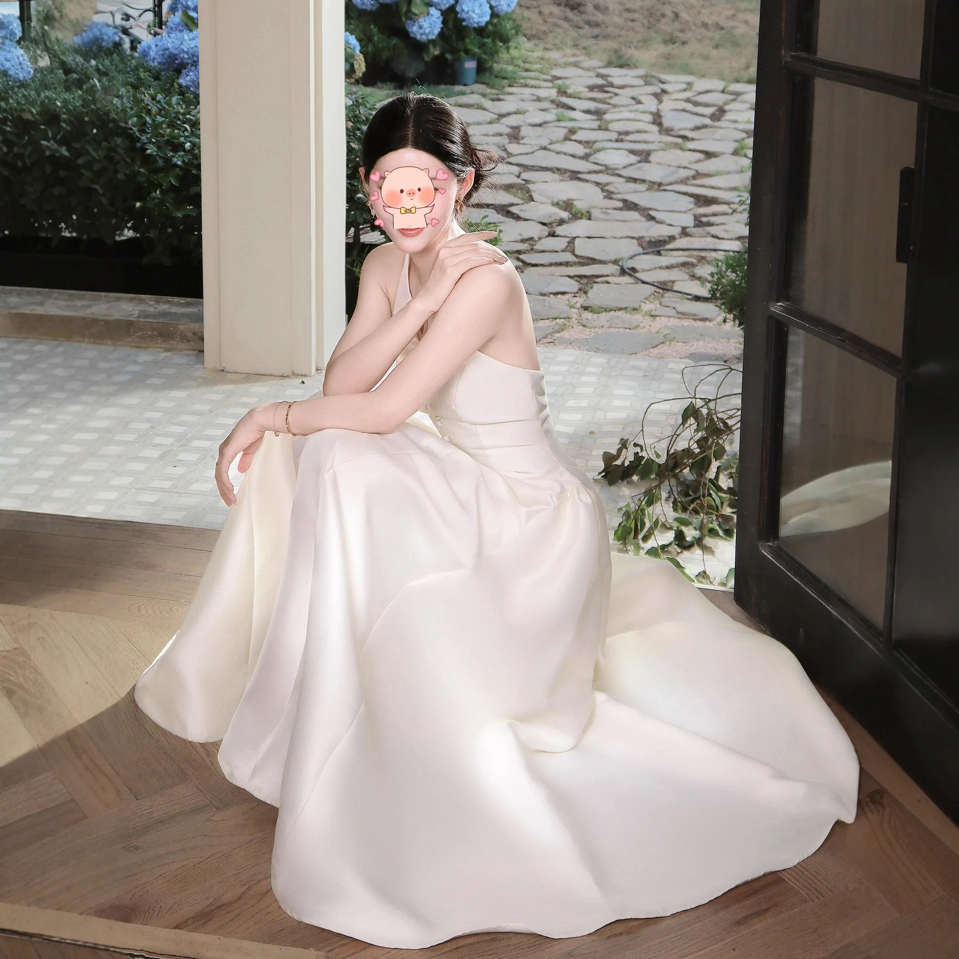 프렌치 스타일 심플 엘레강트 새틴 웨딩 이브닝 드레스 홀터 브이넥 섹시 백리스 하이웨이스트 슬림 A라인 롱 드레스 여성용