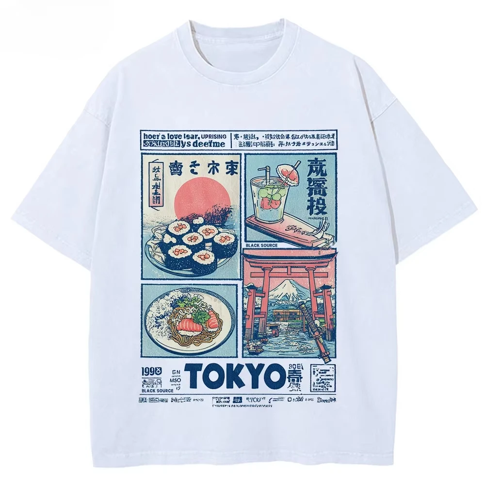 Tokyo Japan Sushi Mount Fuji T Shirt Unisex Men Women Cotton Oversized Vintage Retro Graphic Tee Summer Casual 2026 Hot Sale