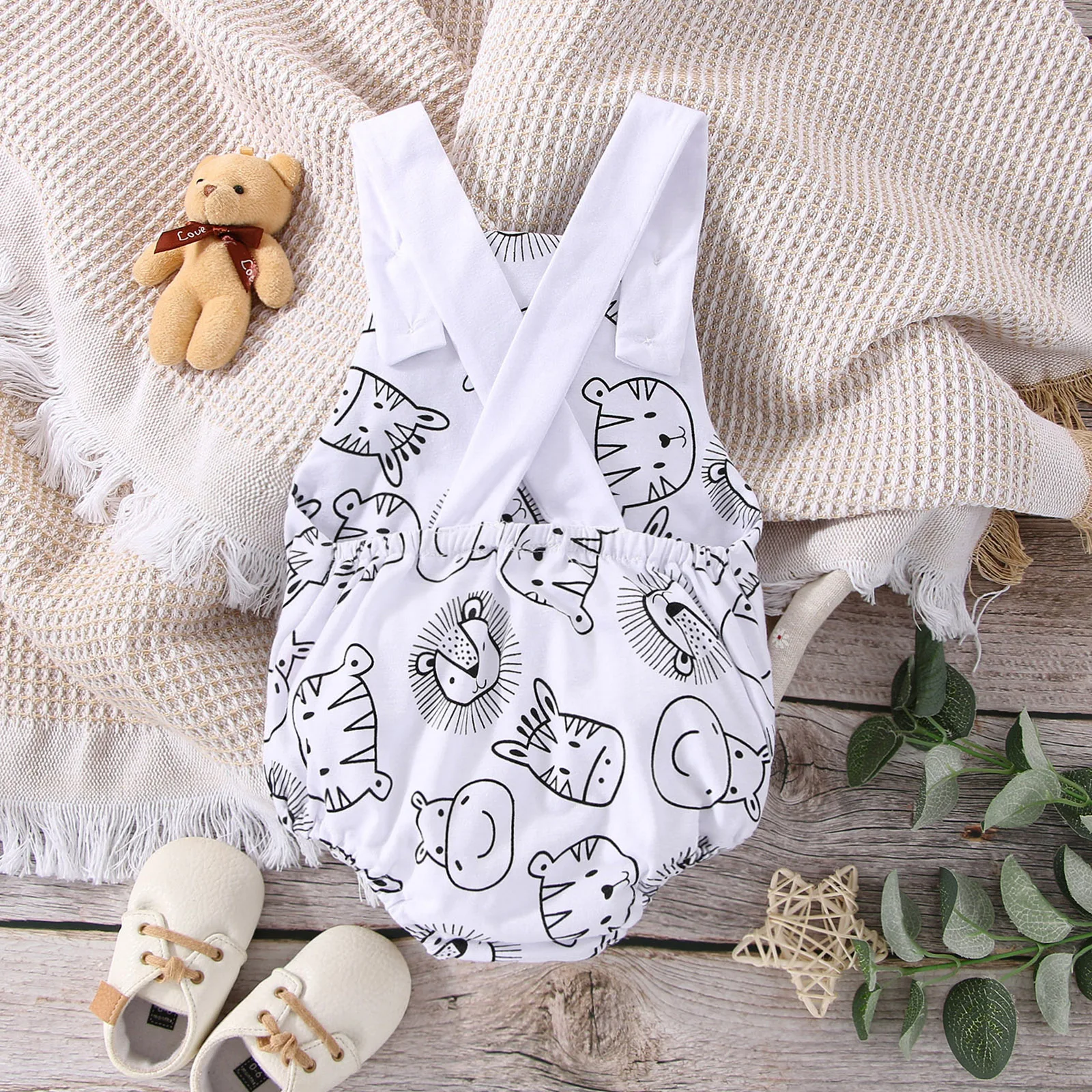 2023 Summer  Baby Boys Animal Print Sleeveless  Jumpsuit Newborn Infant Casual Romper Clothes