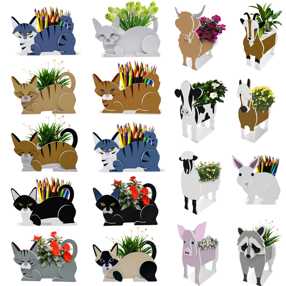 Cute PVC Flower Pot Cat Planter Rabbit Horse Cow Animal Flowerpot Planters Succulent Pots DIY Green Plant Pot Garden Home Decor