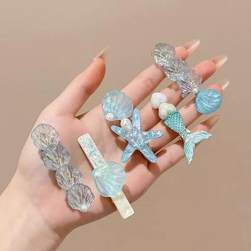5-teiliges Set Muschel-Seestern-Haarspangen, Meerjungfrauen-Haarnadeln, Sommer-Strand-Haaraccessoires für Mädchen – Detail 7