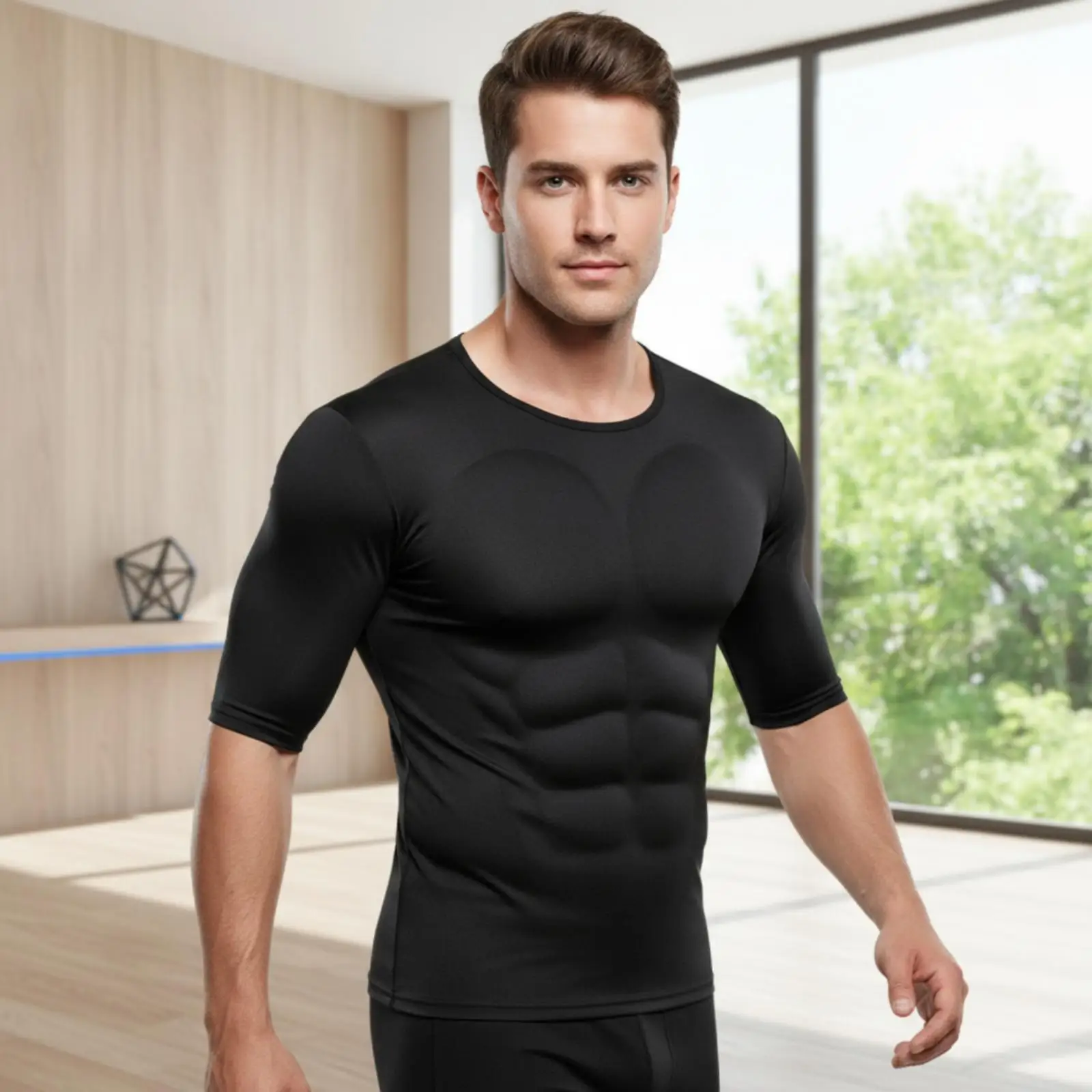Muscle Undershirt with Chest Padding Sculpted Shapewear High-Density for Men