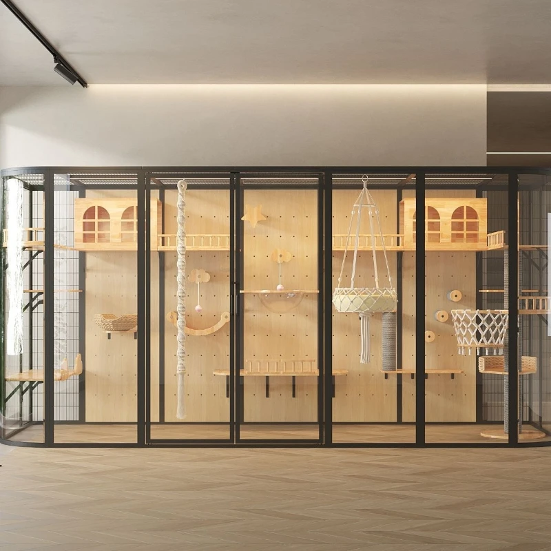 

Cat villa panoramic glass solid wood DIY cat nest pet panoramic glass