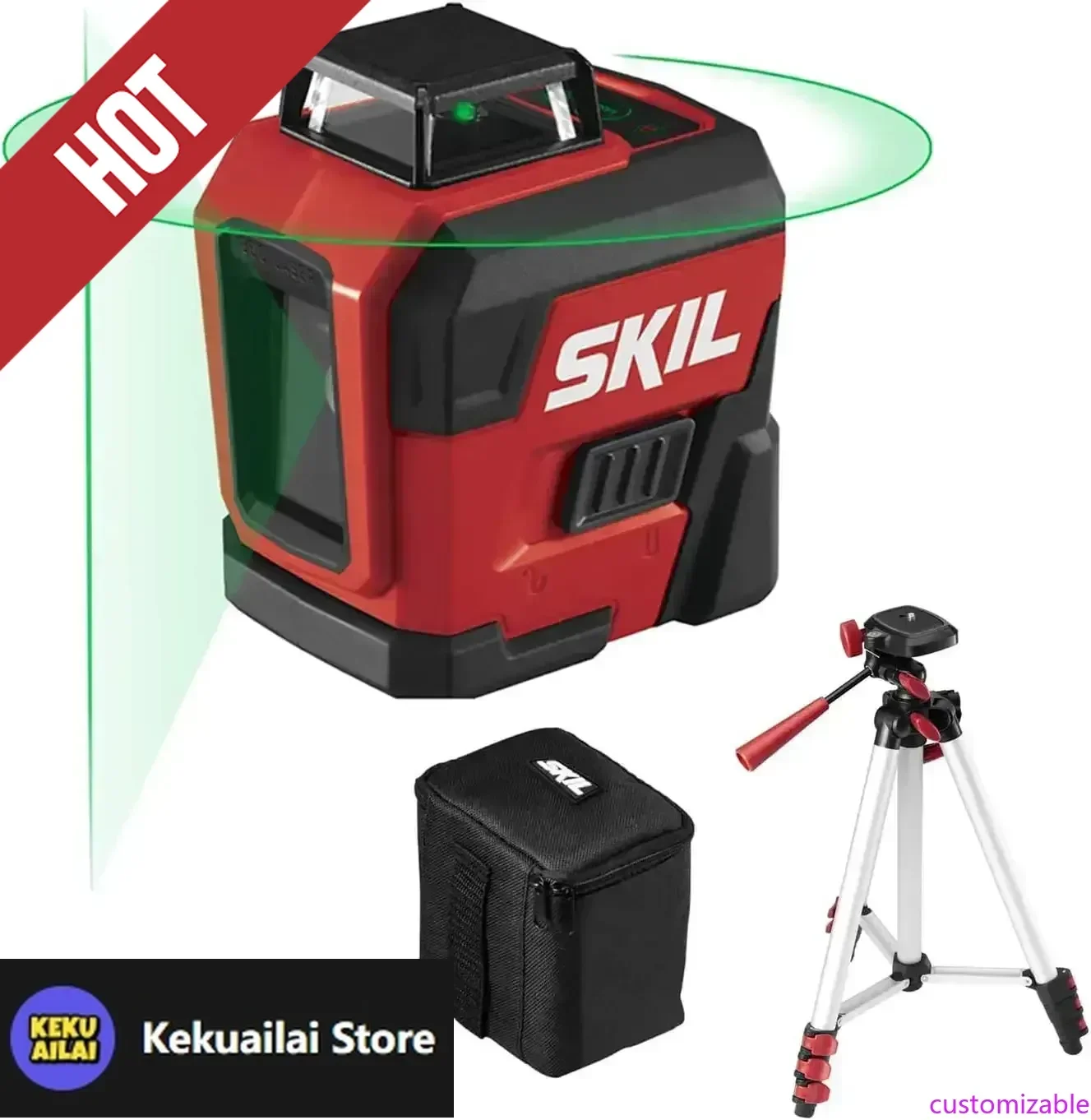 Laser a croce verde autolivellante personalizzabile da 100 piedi con batteria ricaricabile, treppiede e borsa, strumenti di costruzione, laser measuri
