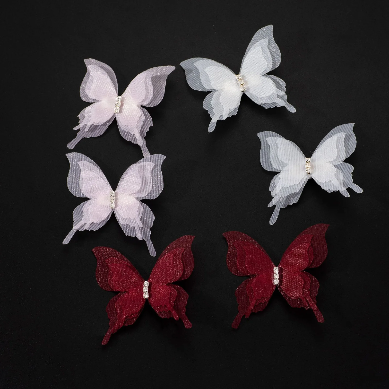 Bunte Schmetterlings-Haarspangen aus Netzstoff für Hochzeiten, Bankette und Partys, Eleganter Haarschmuck, 1 Paar, Rot, Rosa, Weiß, Schwarz – Detail 4