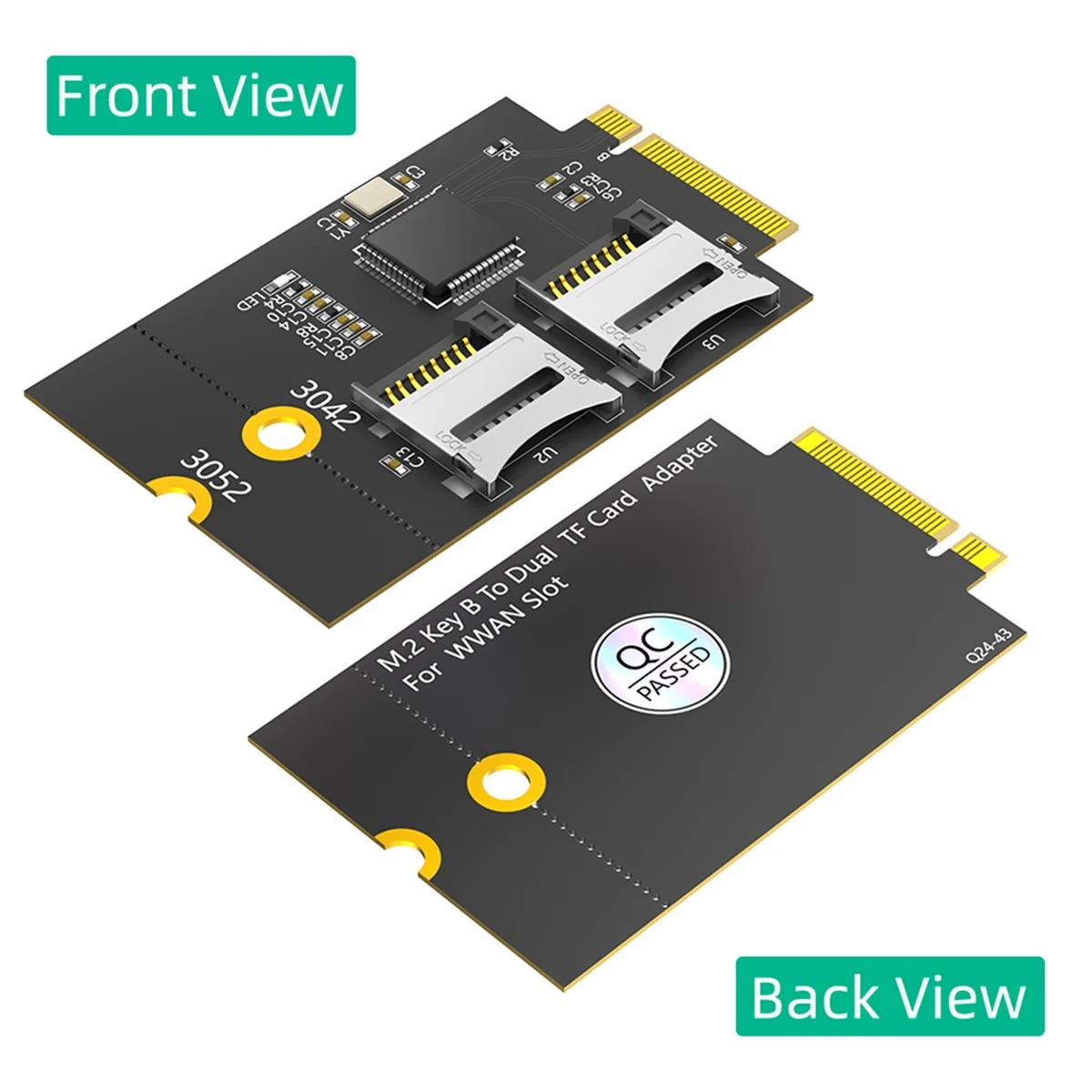 A42T Dual Micro-SD Card, TF Card to NGFF M.2 Key B Reader Adapter Converter (Supports USB Bus, Not SATA Bus)