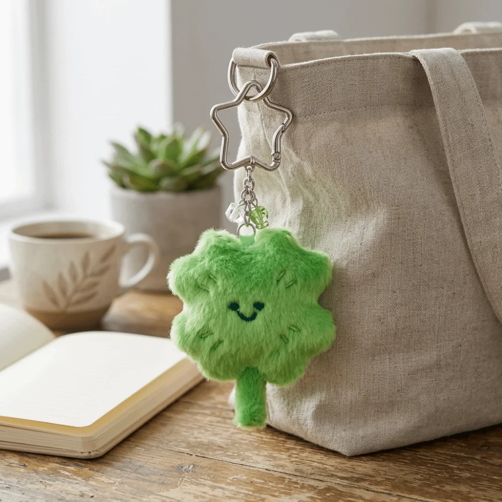 Smiling Face Keychain High-Quality Fuzzy Elastic PP Cotton Bag Charm；Pendant Ultra Soft Skin-Friendly Fluffy Keychain