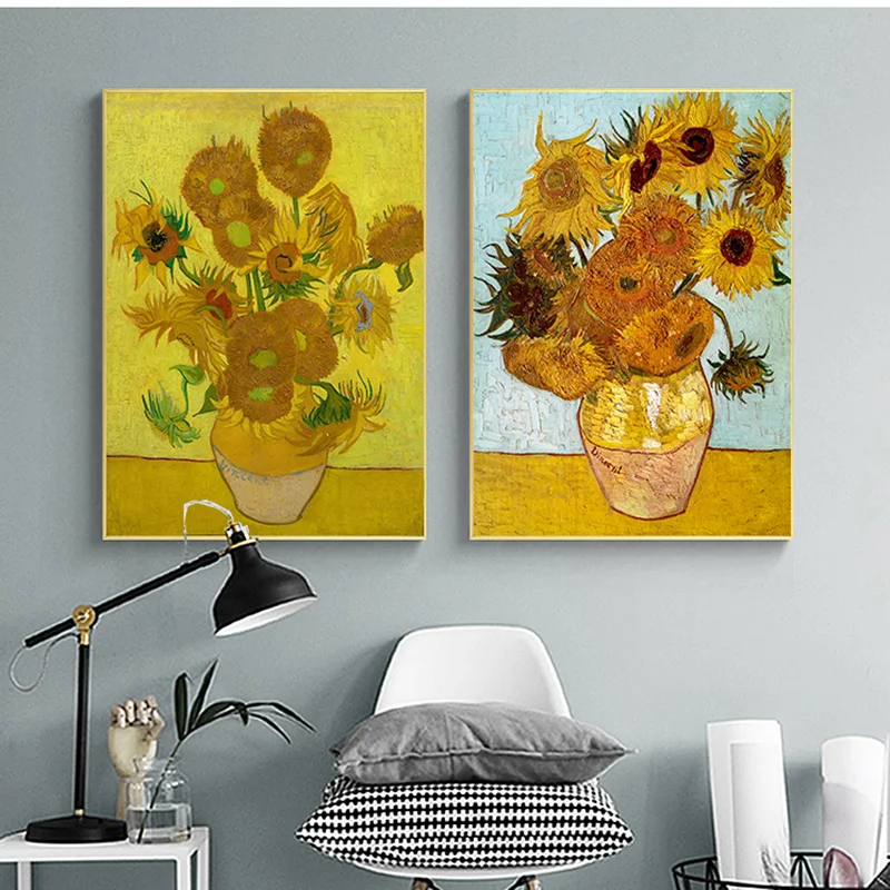 Floral Vase Poster Canvas Art Modern Wall Picture Print Vincent Van Gogh Golden Sunflower Living Room Home Decor Painting Cuadro