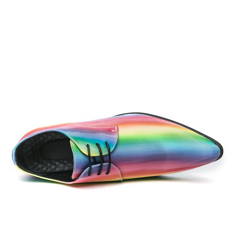 Trendsetter Pointed Rainbow Pattern Lace Up Casual Dress Oxford Shoes For Hip-hop Rock Punk Homecoming Formal Wedding Footwear