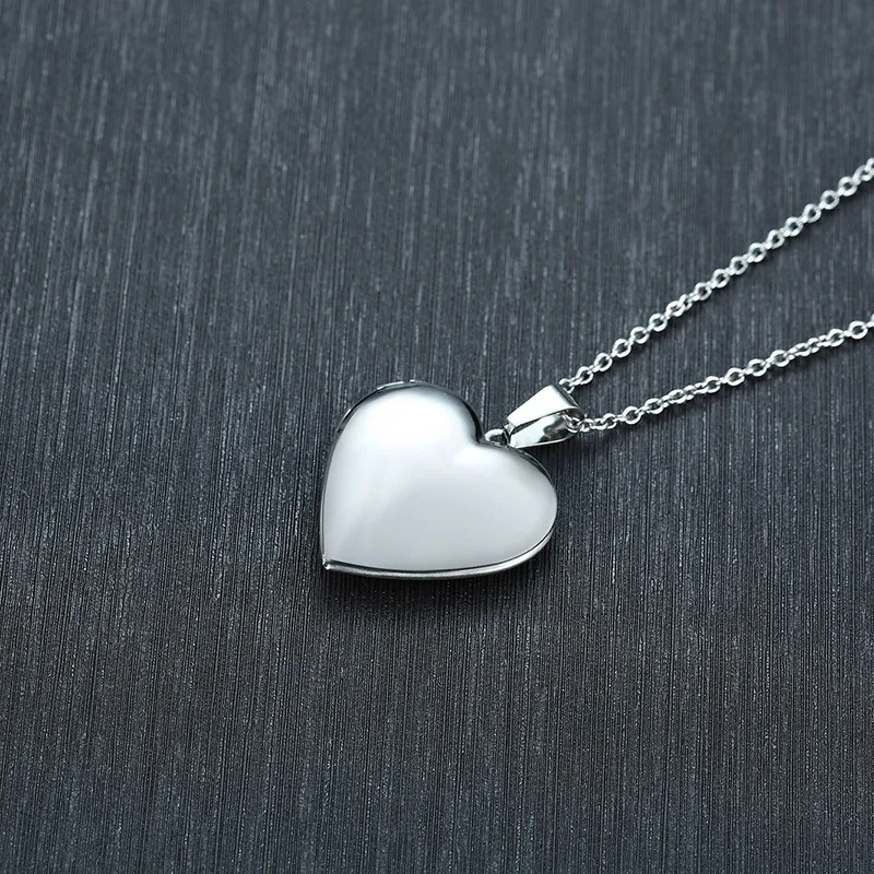 LETAPI Silver Color Heart Locket Pendants Necklace for Women Men Stainless Steel Openable Photo Frame Necklaces Gifts