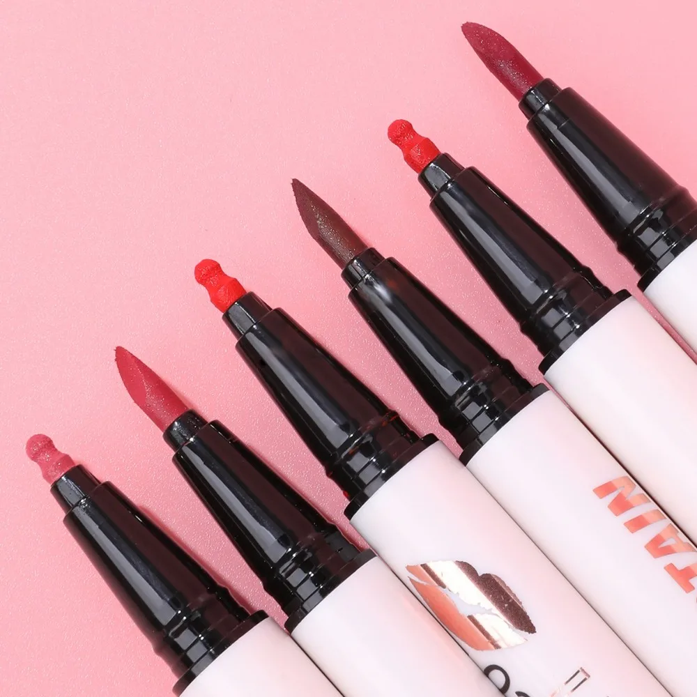 使いやすい6色リップメイク2in1簡単着色リップライナーペンシル両頭アイブロウカラーペンシル女性用