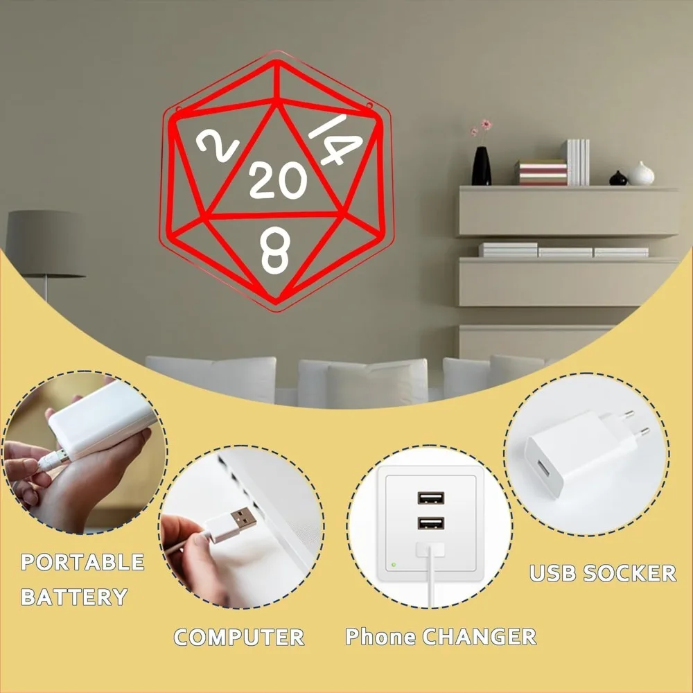 لعبة النرد الزنزانات والتنينات علامة النيون لغرفة النرد تحت عنوان الطاولة الألعاب ليلة ديكور النرد على شكل الإضاءة لغرف الألعاب #5