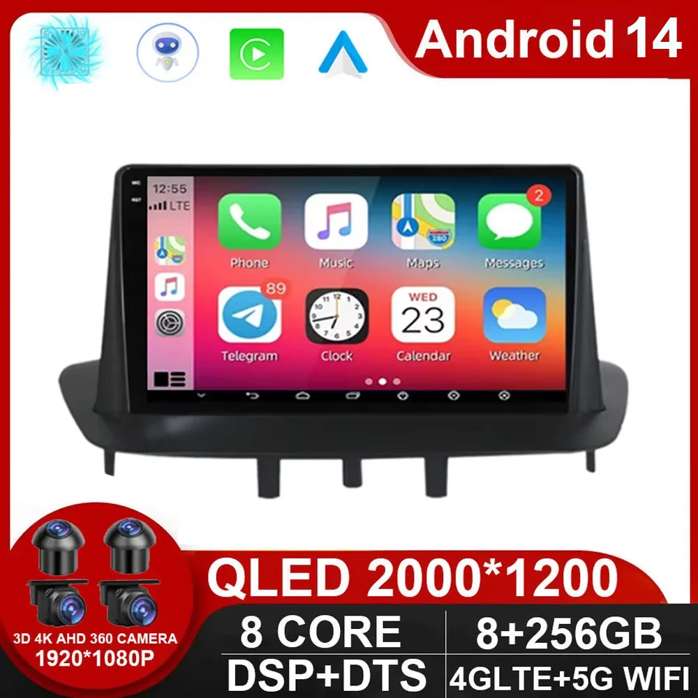 

Android 14 GPS Car Radio For Renault Megane 3 Fluence Samsung SM3 2008 - 2014 Stereo Multimedia Video Player DSP CarPlay NO DVD