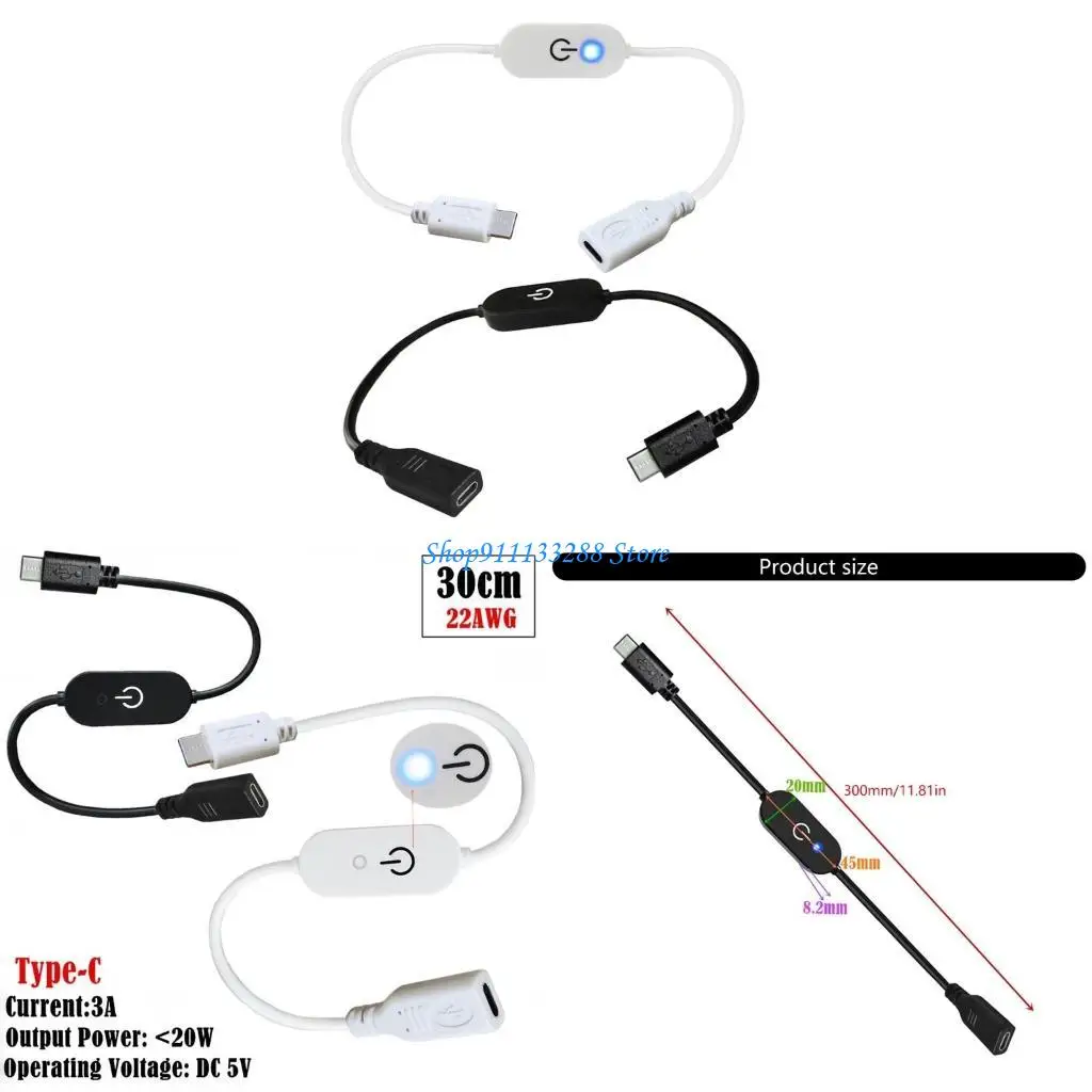 G88D Blue Light Type C Male to Female Switches Control Line Cable Male to Female Type C Touch Dimmer Switches Control