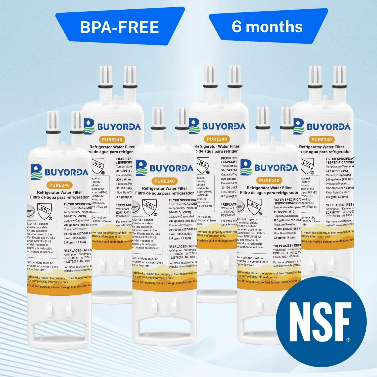 W10295370A فلتر مياه بديل متوافق مع for Everydrop Filter 1 لـ for Whirlpool EDR1RXD1 P8RFWB2L 469930 469081 عبوة 6 قطع