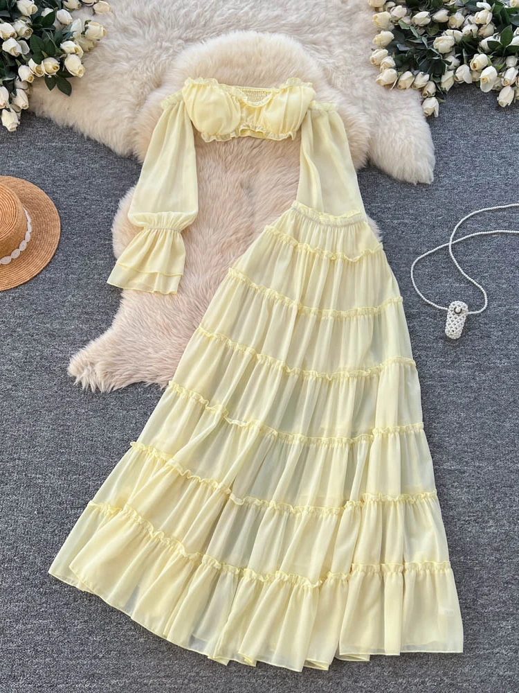 Vaion sle fora do ombro ort colheita topo saia de cintura alta conjunto feminino faion primavera outono semi-formal casual wear