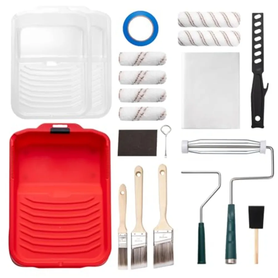 

Набор валиков для краски из 20 предметов с нескользящим лотком, чехлы для валиков из микрофибры, кисти, ткань для падения и необходимые аксессуары для DIY и Pr