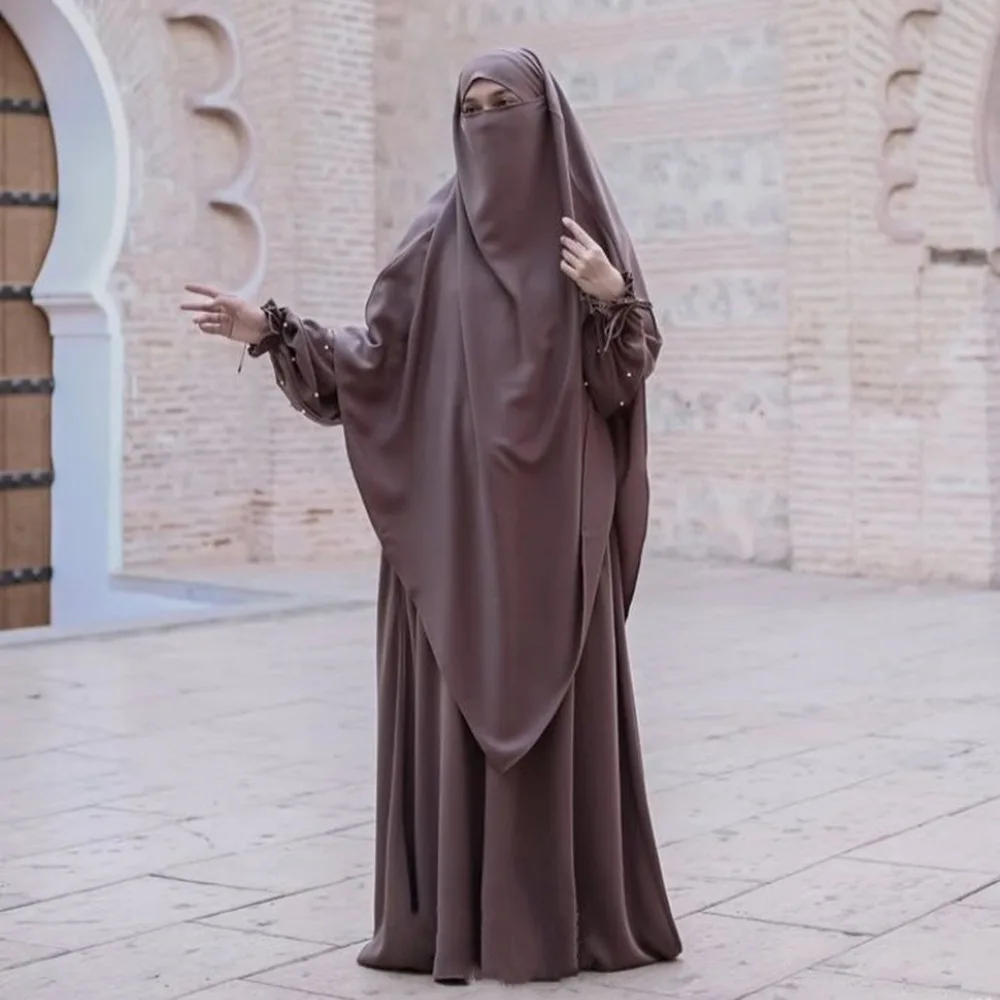 

Eid Ramadan Abaya Khimar 2 Piece Set Jalabiya Long Hijab Dress Women Muslim Prayer Clothes Islamic Dubai Outfit Musulmane Femme