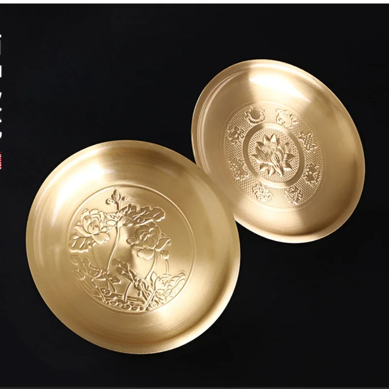 High Quality Brass Plate Chinese Retro Lotus Worship Storage Tray Plate Buddha Front Pendulum Copper Tribute Bowl