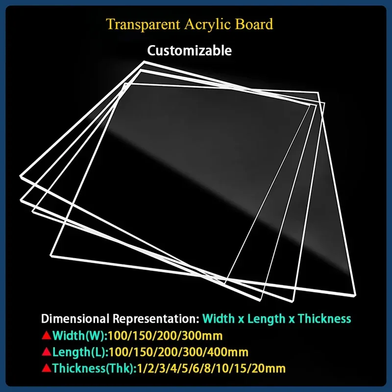 Clear Acrylic Plate Transparent Plexiglass Board 1-20mm THK for DIY Handmade Projects Custom Size