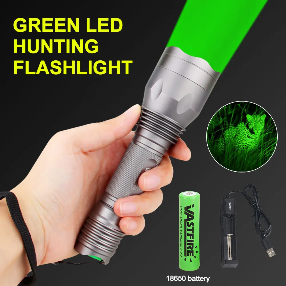 C10 ZOOMABLE Hunting flashlight 800 Yards green light Tactical Flashlights 18650 Aluminum Waterproof Lamp Set Mount