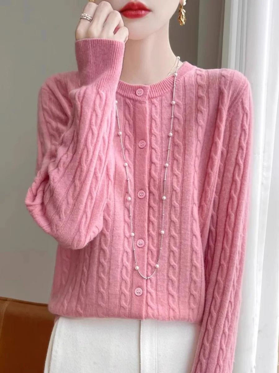 Women's Knitted Woolen Cardigan Sweater round Ne Tassel Autumn Winter Faion Outerwear Long Sve Regular Fit  Color