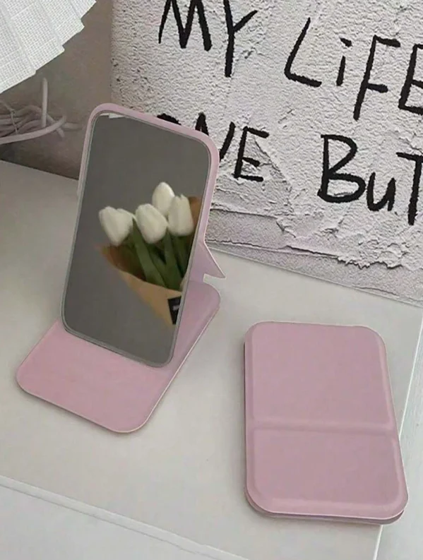 Portable Folding Makeup Mirror with PU Leather Cover, Elegant Travel Compact for Women, Gift for Birthday Graduation Home Decor