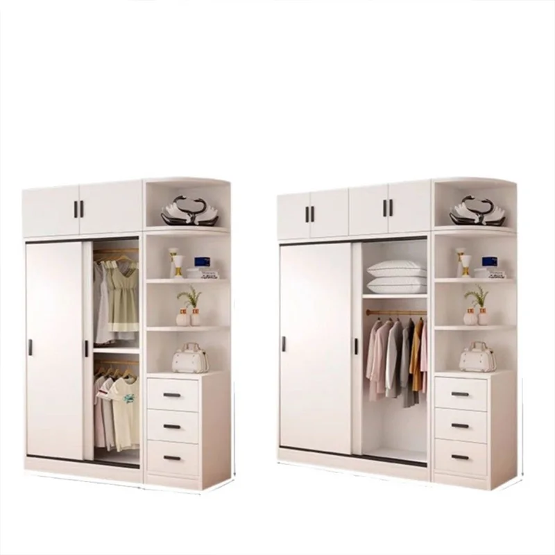 خزانة ملابس من الخشب الصلب مع بابين و3 أدراج، خزانة غرفة نوم قوية، تخزين واسع، سهل التجميع #2