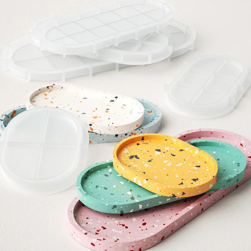 Oval Coaster Crystal Silicone Mold Ashtray Cement Plaster Tray Mould DIY Polygon Epoxy Resin Casting Molds Table Craft Decor