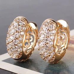 Huitan Hoop Earrings with Hollow Pattern Temperament Ear Accessories for Women Daily Wear Wedding Party Luxury Fashion Jewelry