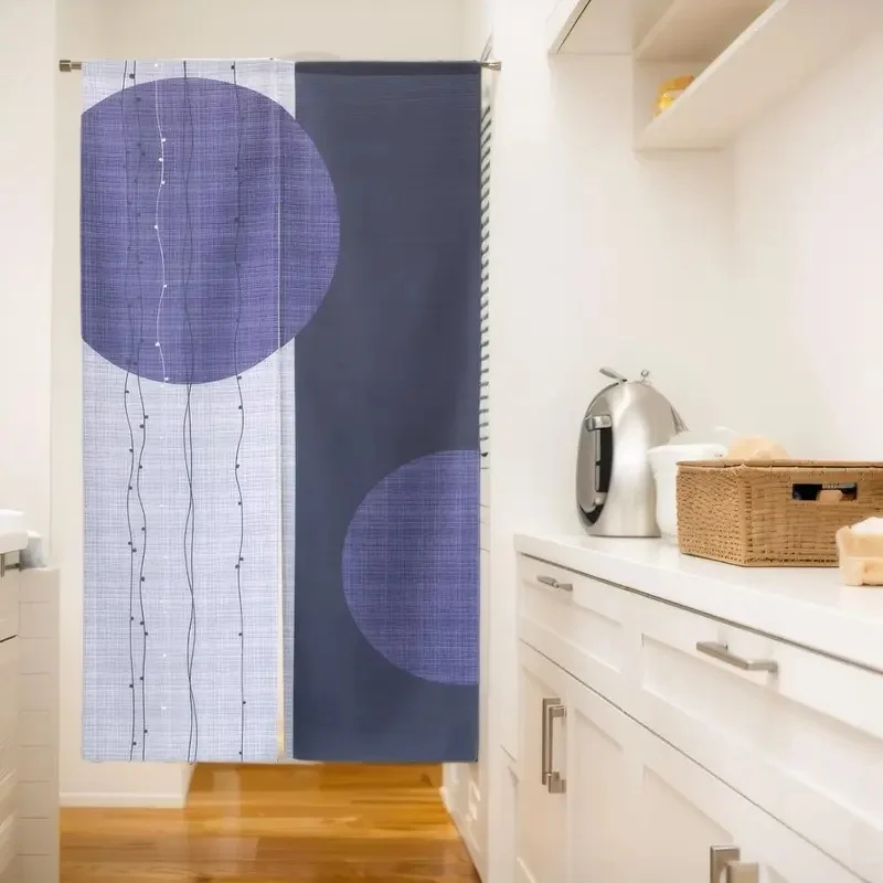 VIKAMA Japanese Abstract Geometric Noren Door Curtain Purple Circle Line Art Print Fabric Room Divider Curtain Home Decor