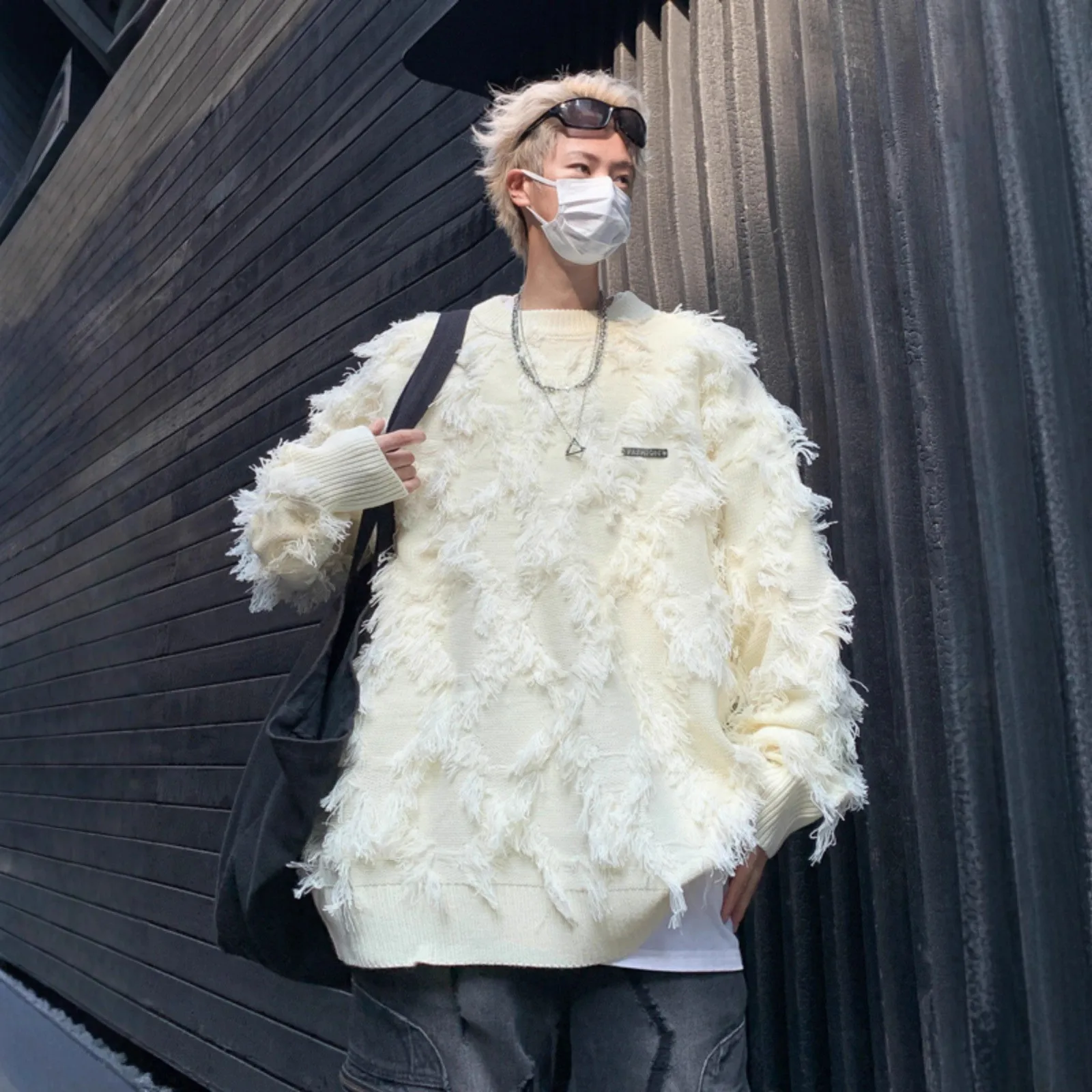 الأمريكية الرجعية شرابة تريكو الرجال الخريف الشتاء Thiened فضفاض Faion جولة Ne البلوز ألياف البوليستر الدافئة لباس غير رسمي