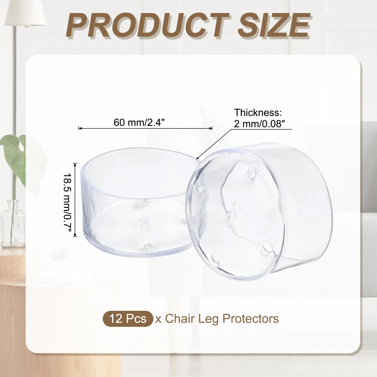12 Pcs Round PVC Chair Legs Caps Clear Chair Leg Protectors Round Bottom Foot Covers Non-slip Furniture Floor Pads 14-60mm Size